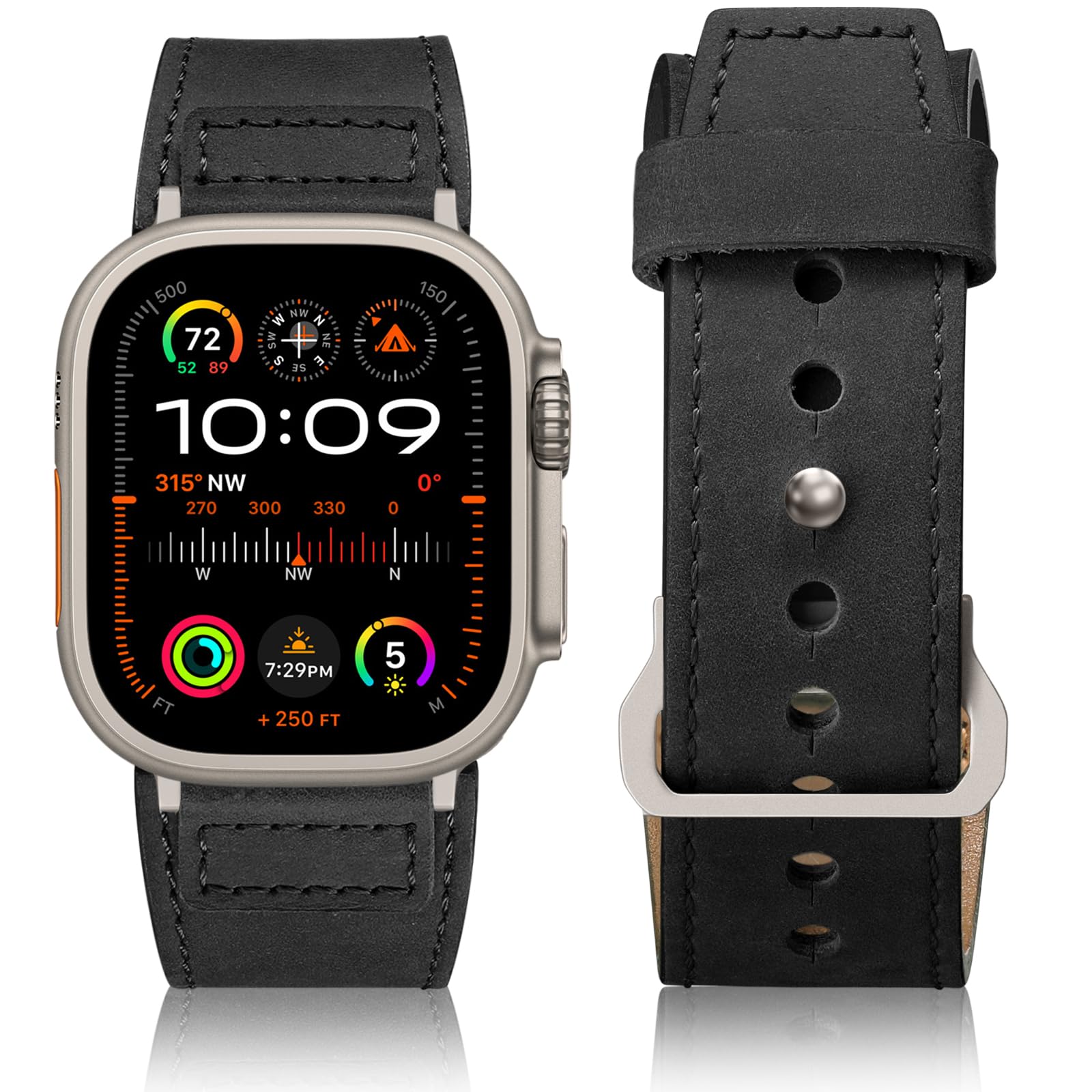 MaledanCompatible with Apple Watch Ultra & Ultra Band 49mm 45mm 46mm 44mm 42mm Men Women, Top Grain Soft Genuine Leather Strap Band for Apple Watch SE iWatch Series 10 9 8 7 6 5 4 3 2 1 Black