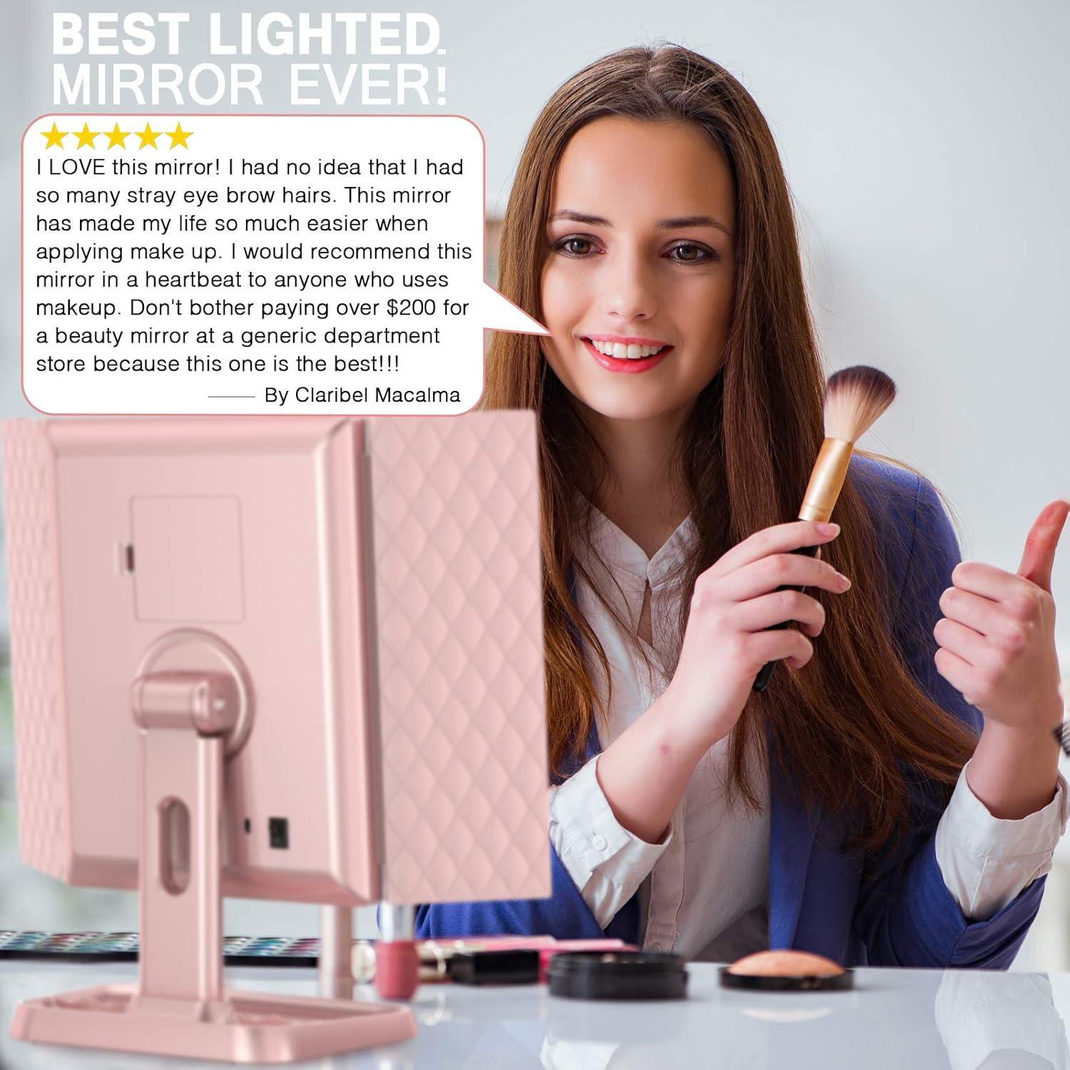 Makeup Mirror Trifold Mirror with Lights - 3 Color Lighting Modes 72 LED Vanity Mirror, 1x/2x/3x Magnification, Touch Control Design, Portable High Definition Cosmetic Lighted Up Mirror -