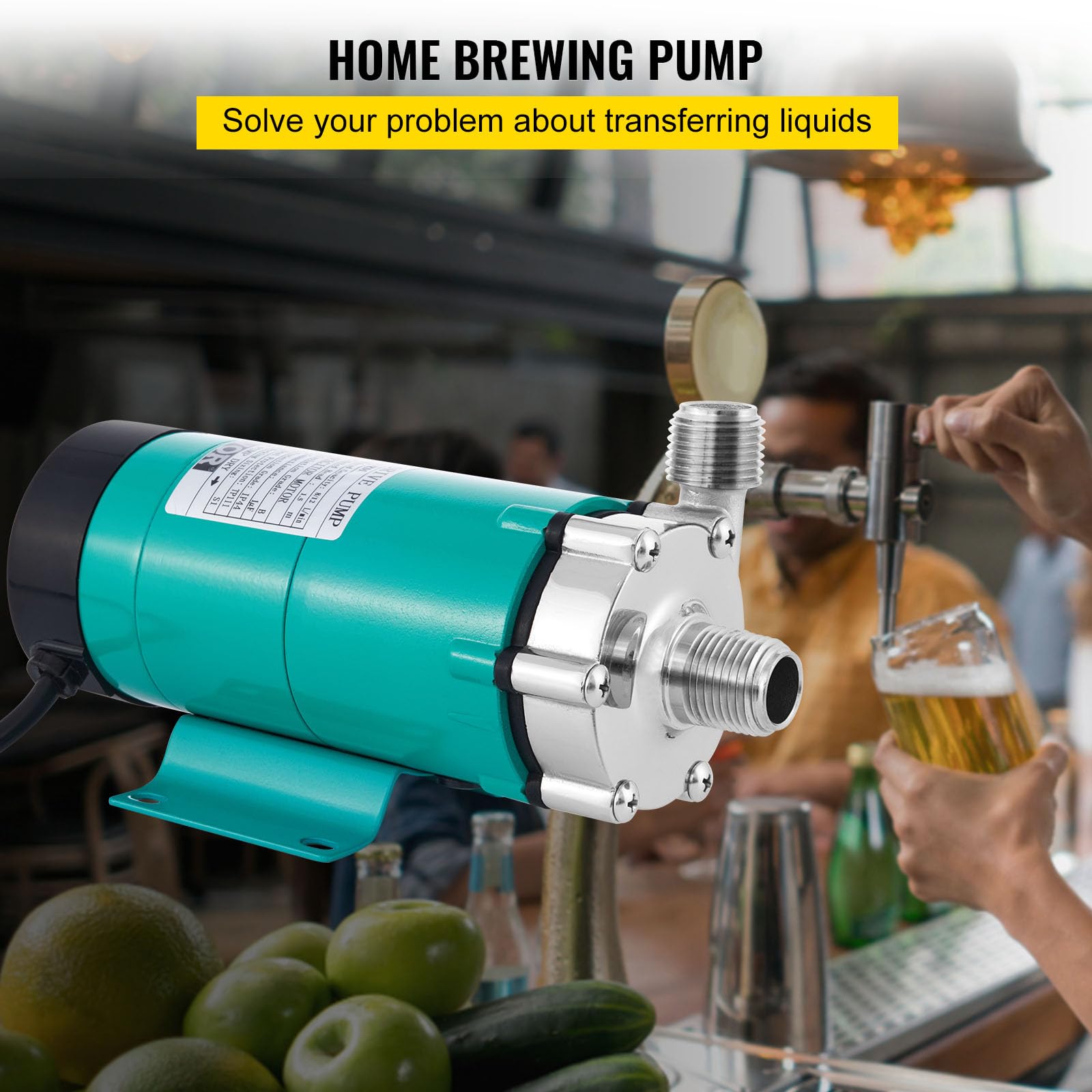 VEVOR Pompe d'Entraînement Magnétique de Qualité Alimentaire MP-15 RP, Pompe à Bière Acier Inoxydable Silencieuse pour Homebrew Brewing