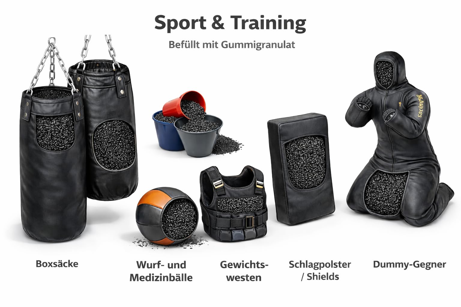 Boxsackfüllung Gummigranulat Füllmaterial für Boxsack Boxbirne Wandschlagkissen Makiwara Maisbirne Boxbirne Schlagbirne Trittsack