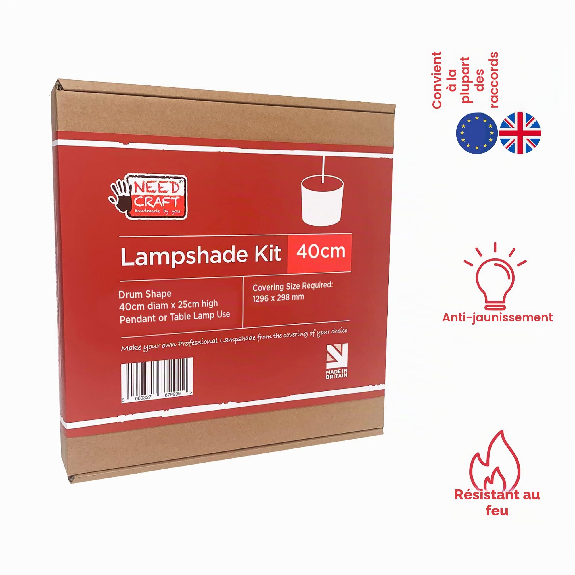 Kit de fabrication d'abat-jour de 40 cm à utiliser avec des plafonniers suspendus, des lampes de table et des lampadaires, en forme de cercle Needcraft UK à utiliser avec du tissu, du textile, du