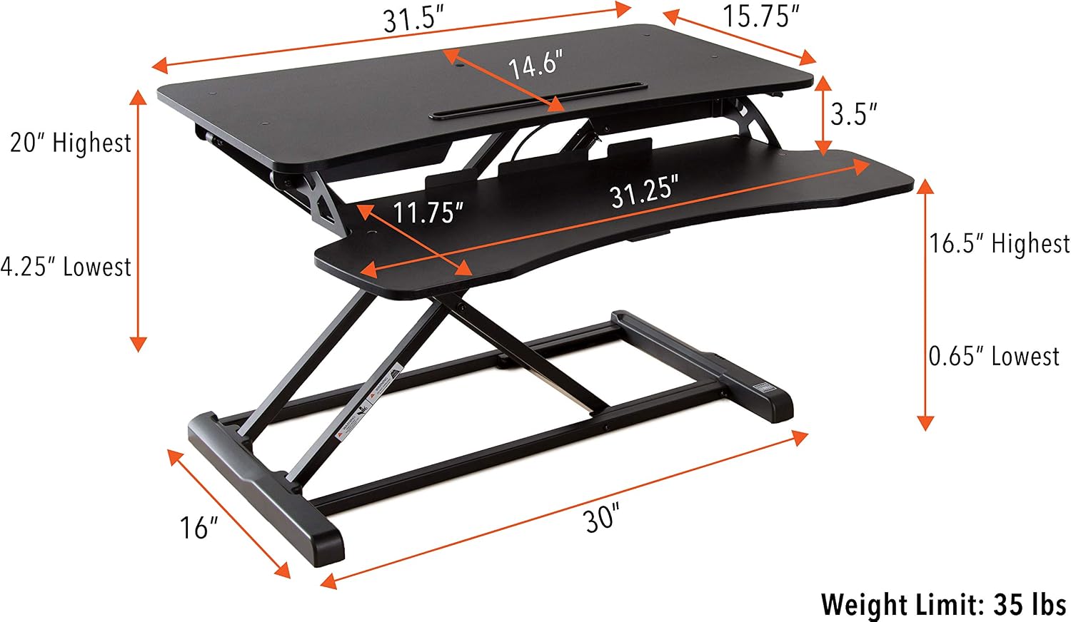 Flexpro Hero 32 Inch Standing Desk | 2 Level Standing Desk Converter with Keyboard Shelf and Monitor Riser | Large Dual Level Sit to Stand Workspace | Easily Sit or Stand in Seconds! (Black / 32")