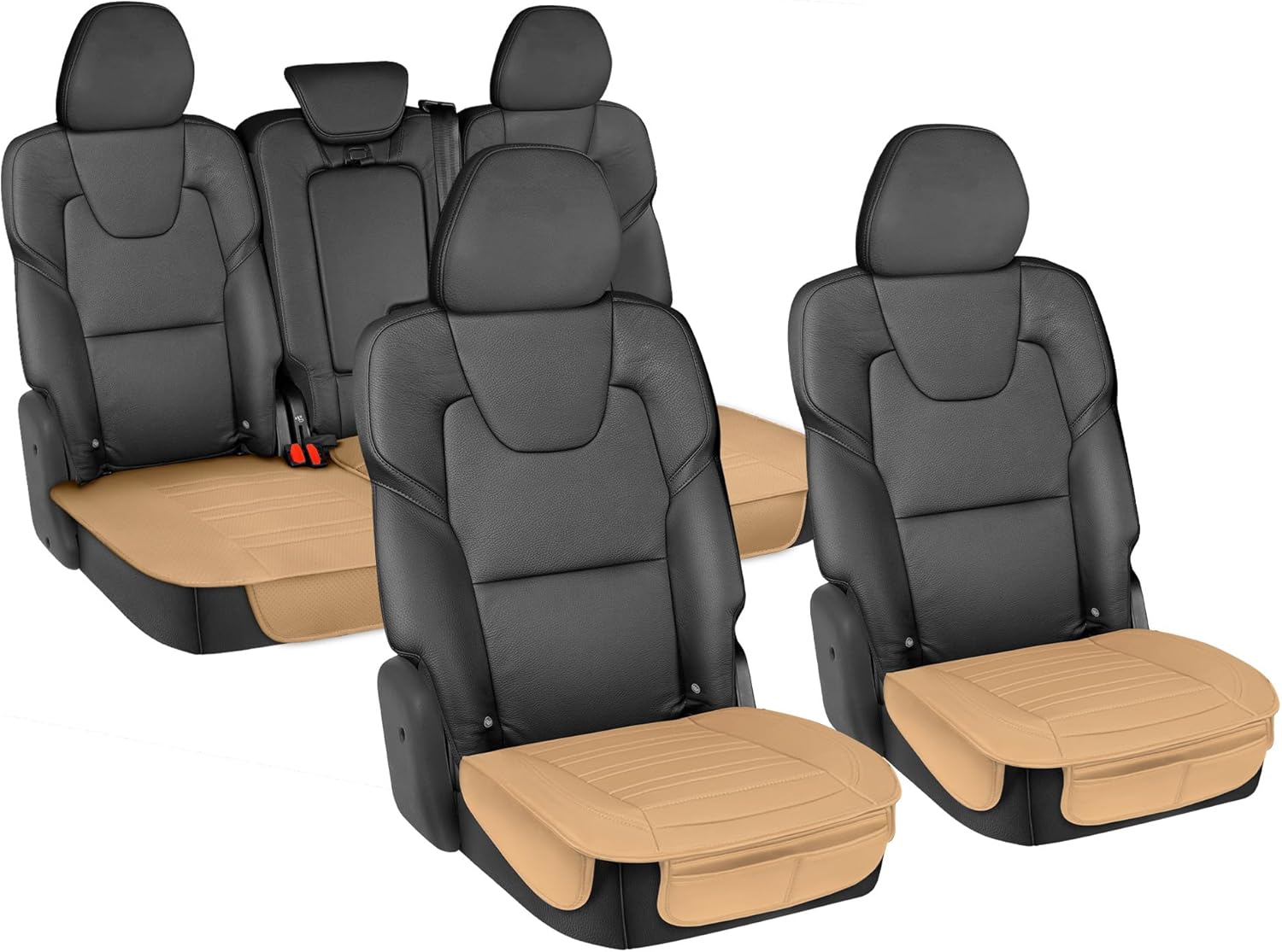Motor Trend Car Seat Covers: 3pc Front & Rear Nappa Leather Beig