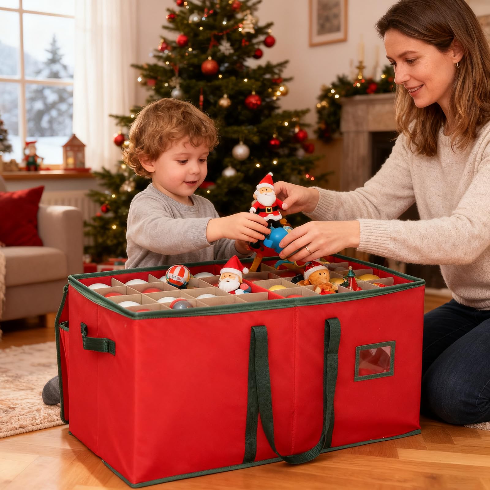 SALCAR Aufbewahrungsbox für Weihnachtskugeln mit 128 Fächern stabile Kartontrenner, praktische Aufbewahrungskiste für Christbaumschmuck und Weihnachtsdeko