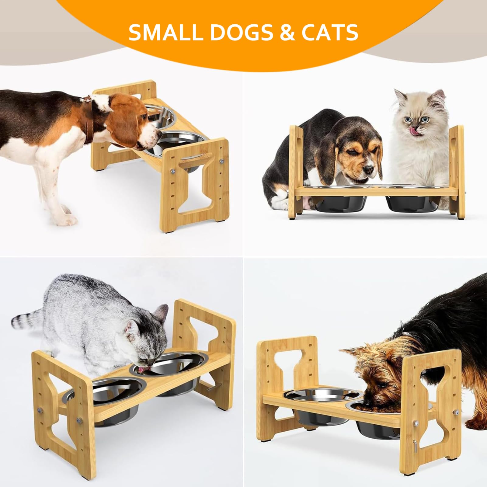 Gamelle surélevée pour chien, hauteur réglable, en acier inoxydable, double mangeoire inclinée en bois, alimentation lente, base antidérapante ergonomique pour chiot pour manger et boire