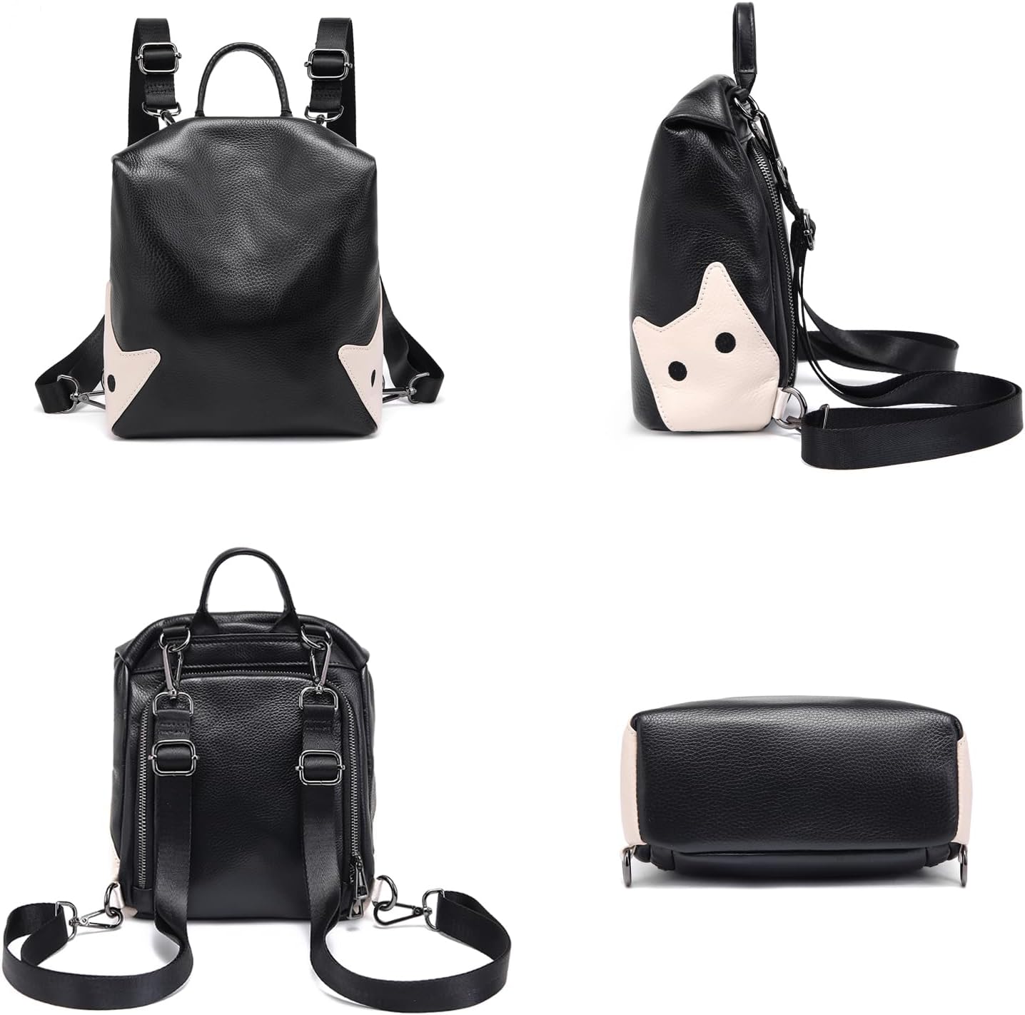 BOYATU Genuine Leather Backpack Purse for Women: Small Cat Pattern Backpack Anti-Theft Mini Backpack Elegant Shoulder Bags - Fashion Travel Handbag (Black) - Image 6