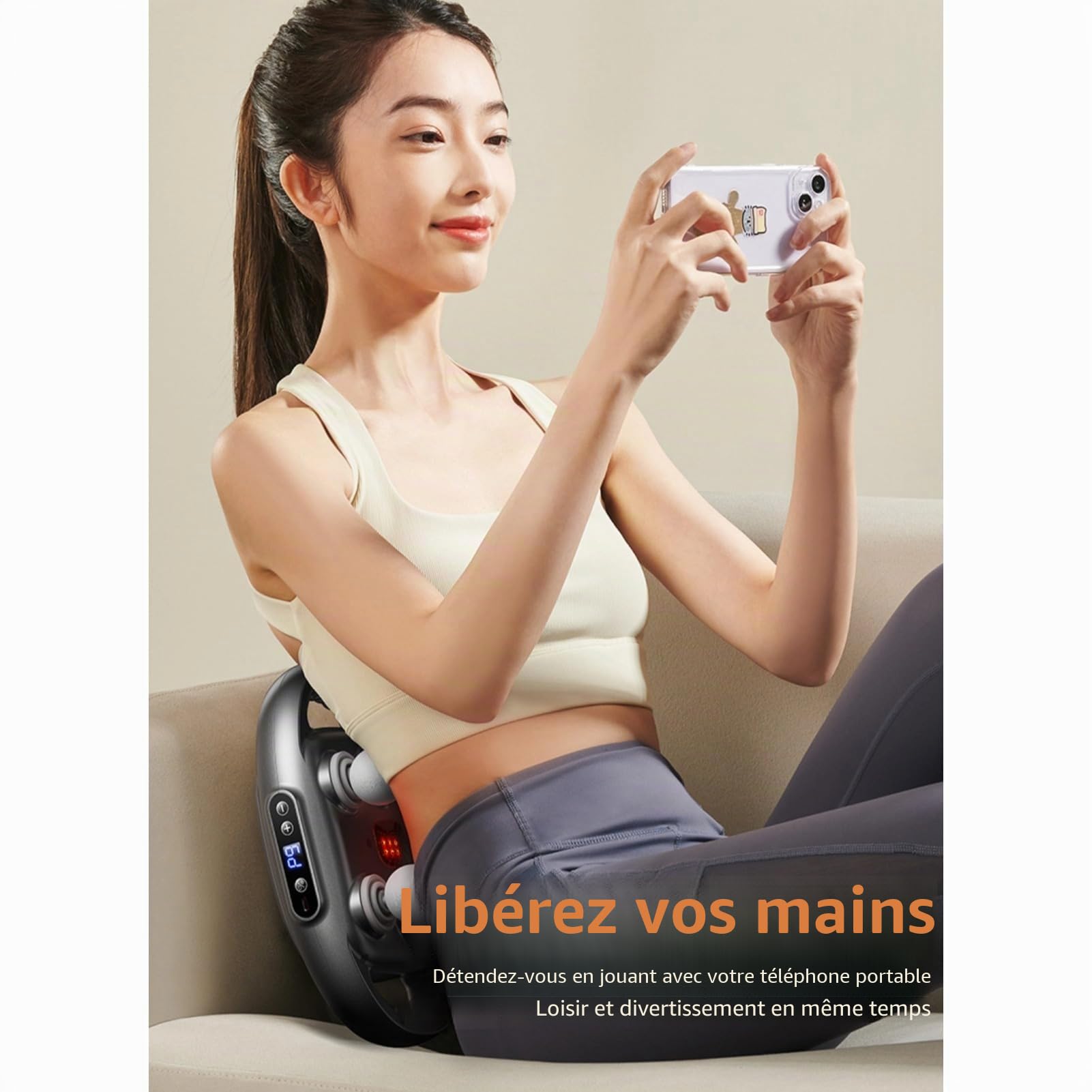 Pistolet de Massage à 6 Têtes pour Tissus Profonds, Pistolet de Massage à Percussion avec 9 Niveaux et 9 Modes, Outil de Massage électrique pour le Dos, le Cou, les Jambes, (GRAY)