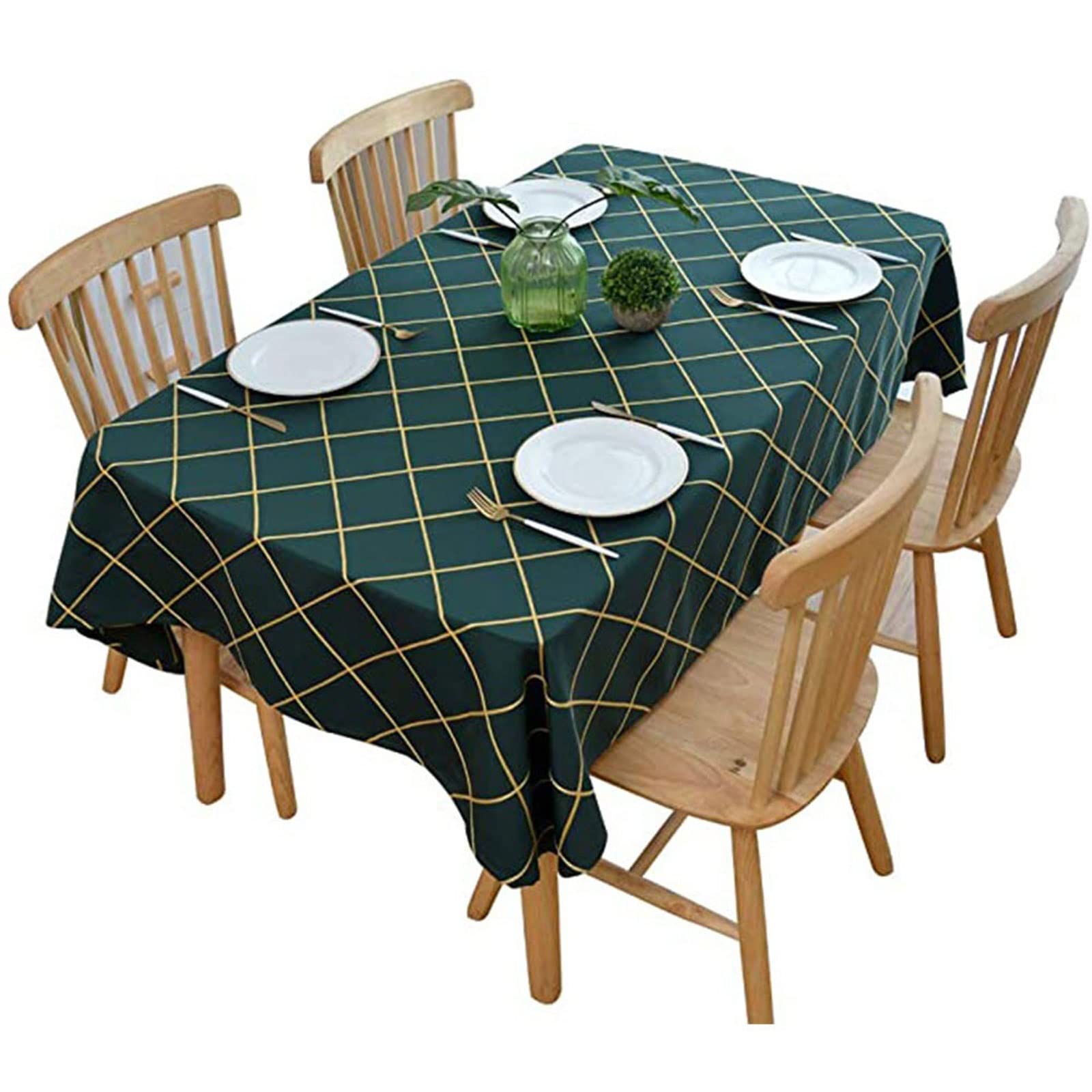 JINGYAN Tablecloths Checkered Green Tablecloth Large Size Suitable For Dining Tables Outdoor Picnics Good Gifts Available In All Seasons(140x140cm 1pcs)