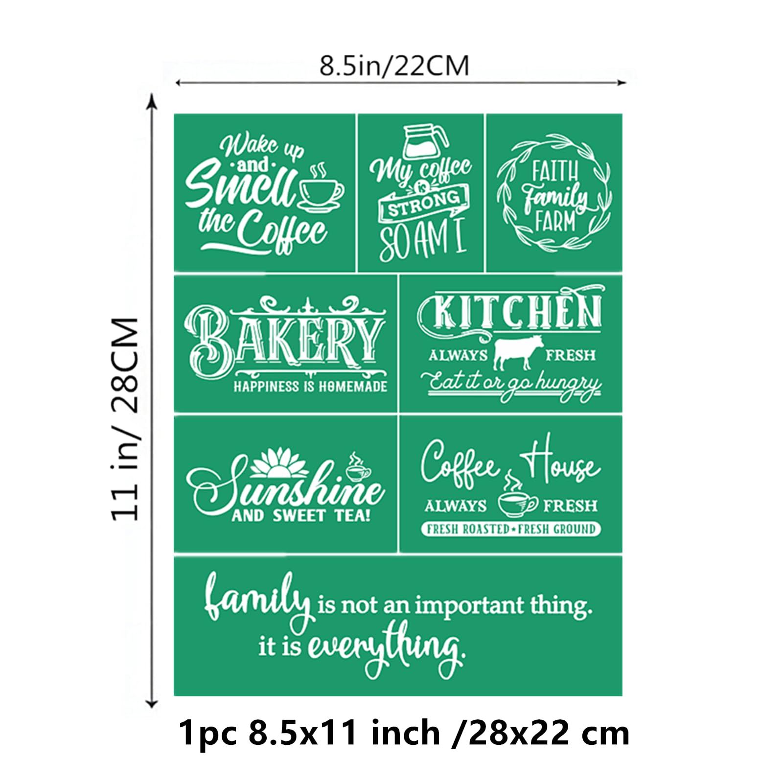 JAJADO 5 plantillas adhesivas reutilizables para cocina, casa dulce y café, transferencia de serigrafía, plantillas adhesivas reutilizables para manualidades, granja, familia, pintura sobre madera,