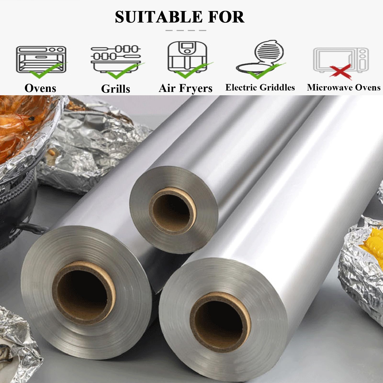 Papel de Aluminio para Alimentos, Hornear y Barbacoa – Conservación de Alimentos Frescos, Apto para Congelador y Parrilla – Ideal para Paquetes de Aluminio y Cocina Casera, Fácil (Size:38CM*20μm*150M)