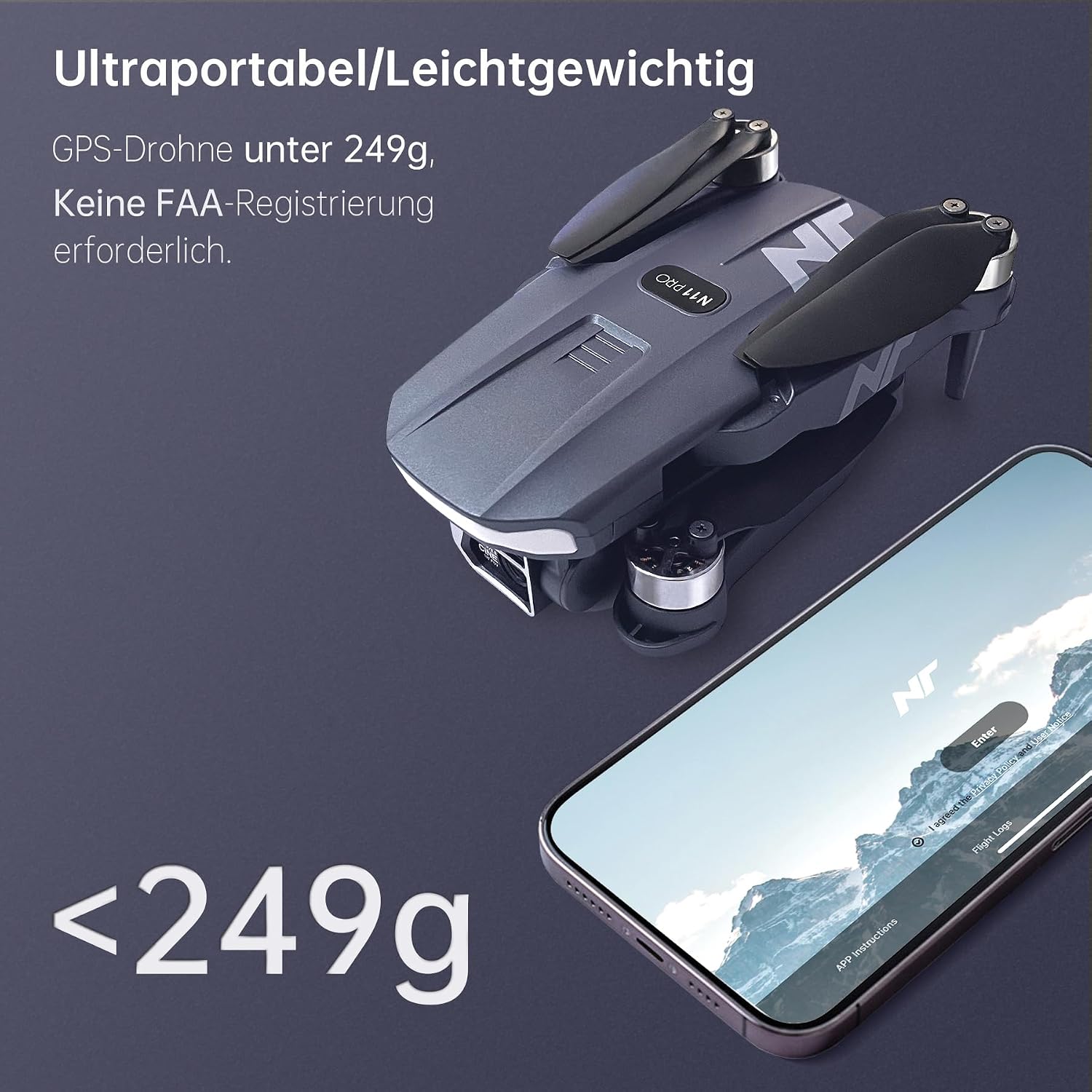 NAFYRE N11 PRO Drone, highlighting its ultraportable and lightweight design