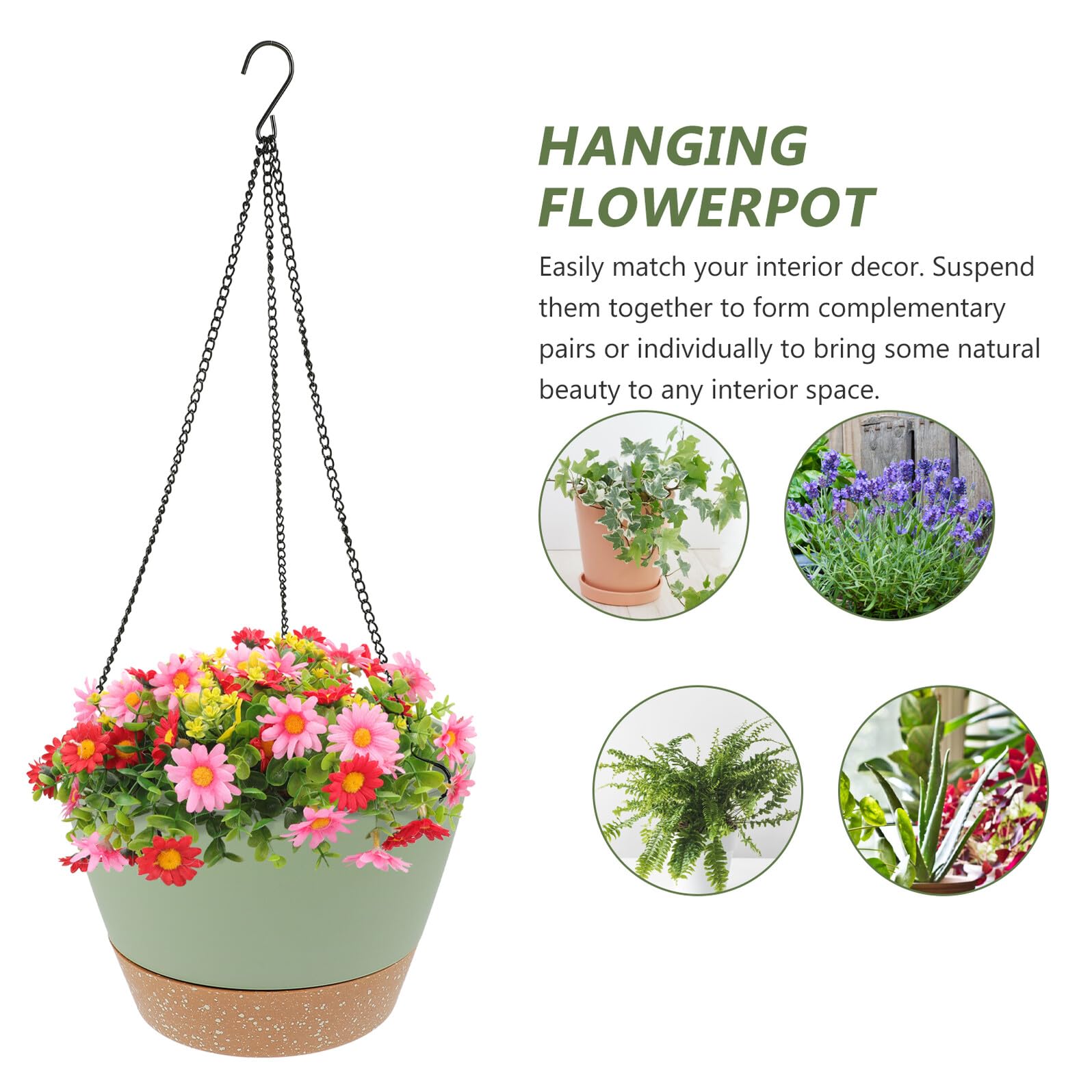 Abaodam 2 Vasi da Fiori Sospesi in Plastica Verde per Piante da Balcone Fioriere Sospese per Giardino e Piante Esterne Chlorophytum Design Creativo e Resistente alle Intemperie