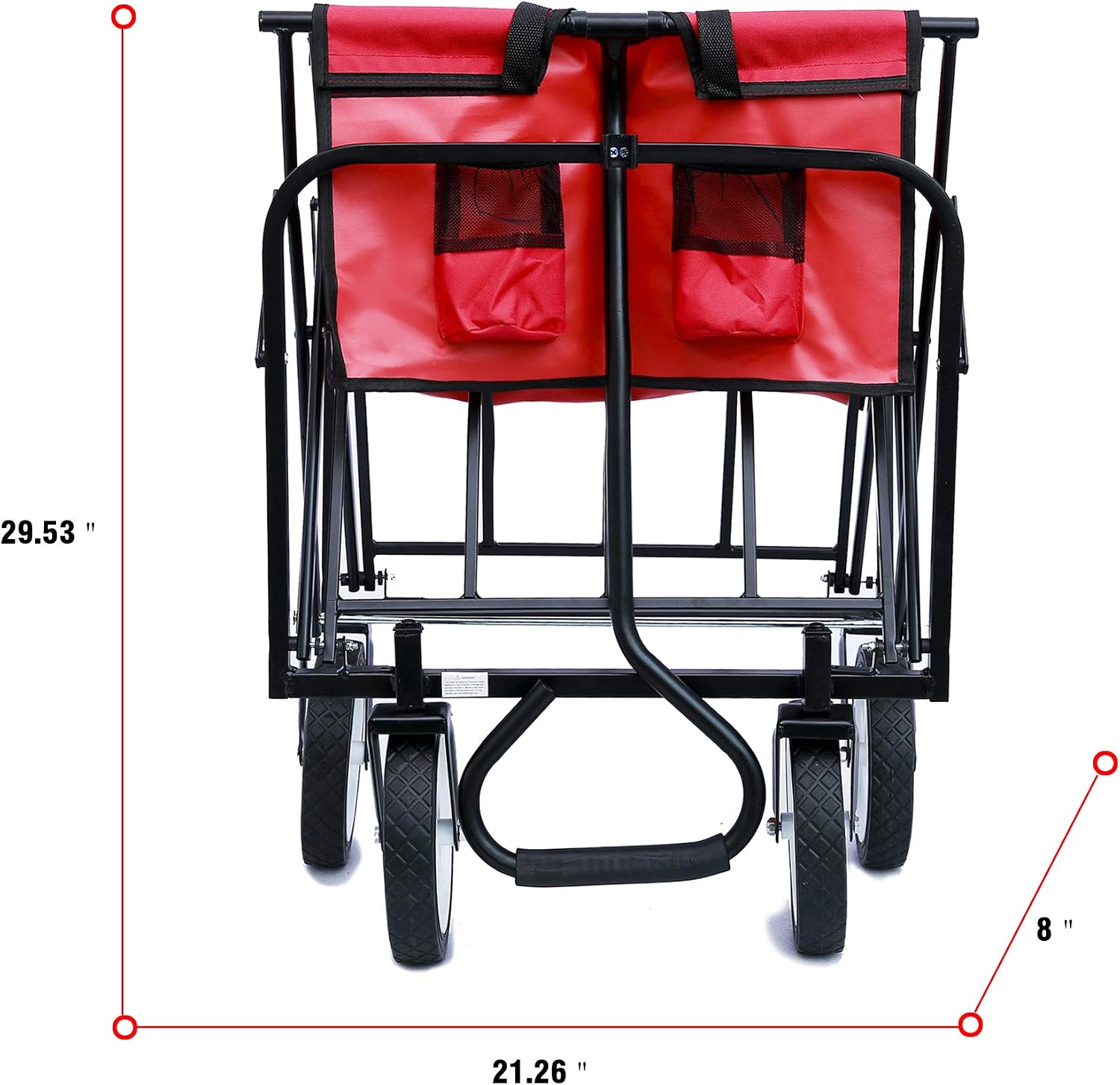 Heavy Duty Folding Garden Portable Hand Cart, with 8" Rubber Wheels and Drink Holder, Suit for Shopping and Park Picnic, Beach Trip and Camping, Collapsible Outdoor Utility Wagon (Red)