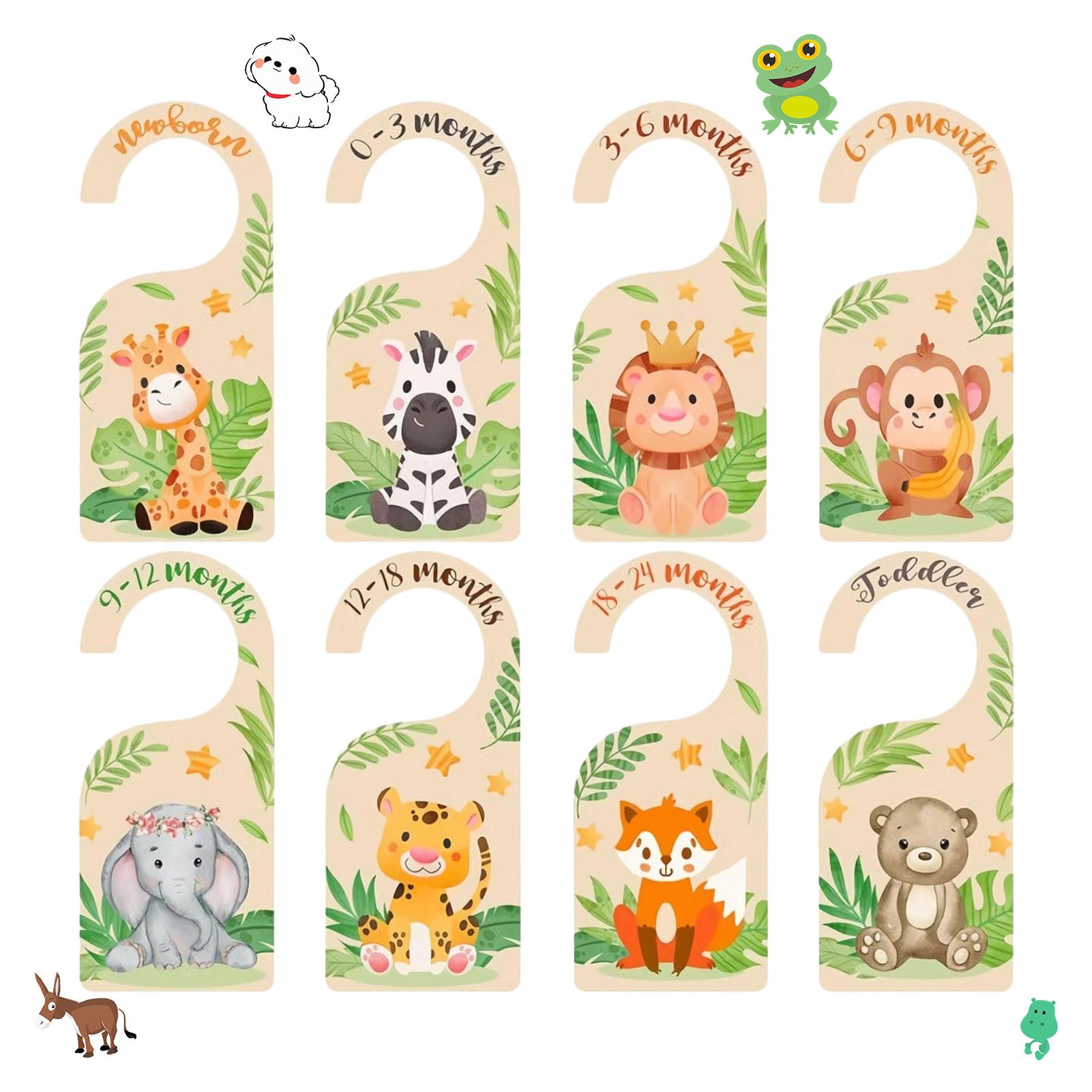 8PCS Baby Wardrobe Dividers,Wood Baby Clothes Dividers,Cute Animal Wardrobe Dividers for Baby Clothes from Newborn to 24 Months,Baby Clothes Organiser(Animal Print)