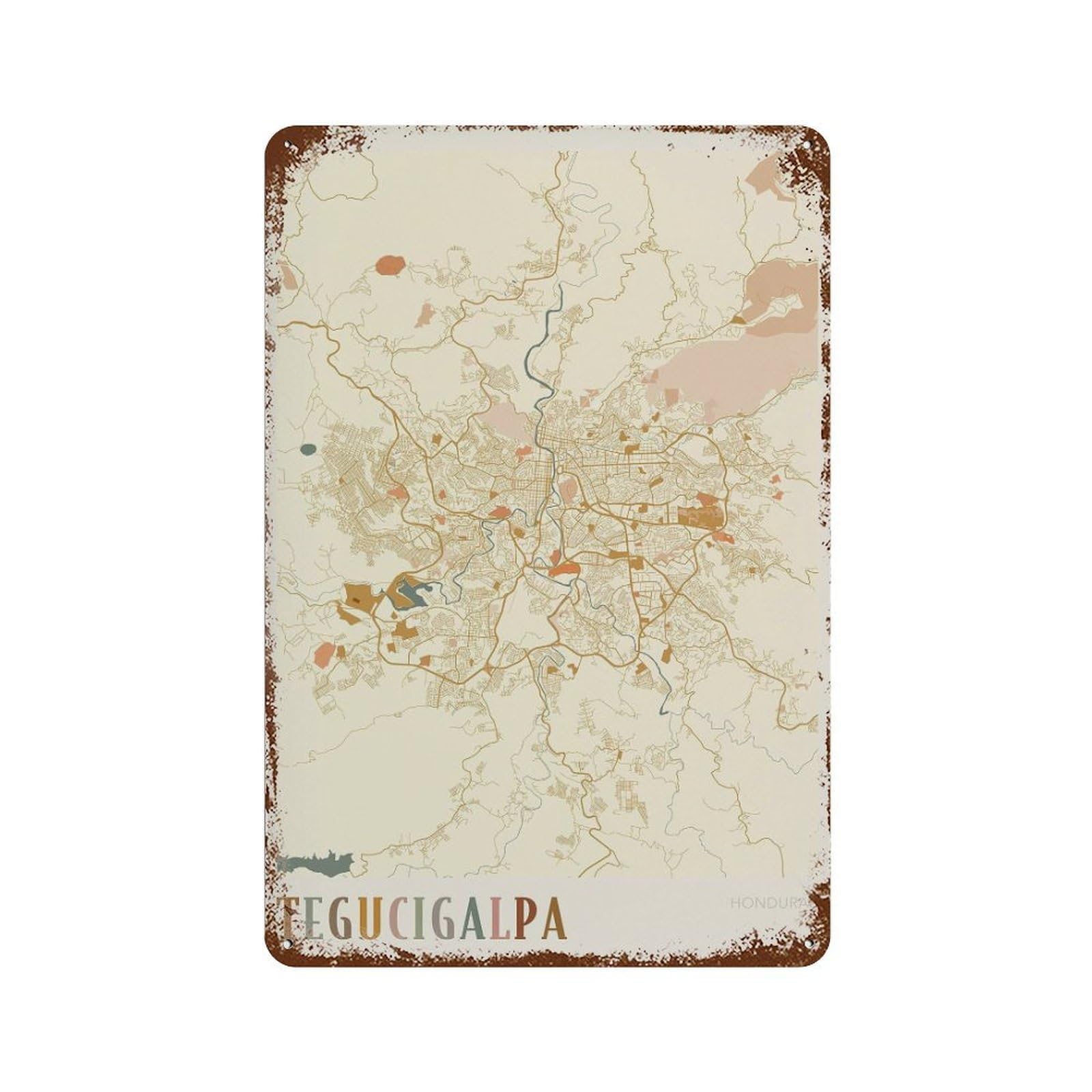 xiaoxiaoshen Tegucigalpa Map Honduras Travel Gift Boho Wall Decor Art Metal Tin Poster Modern Home Decor Art Home Bar Shop Decorations Vintage Sign 30x20cm