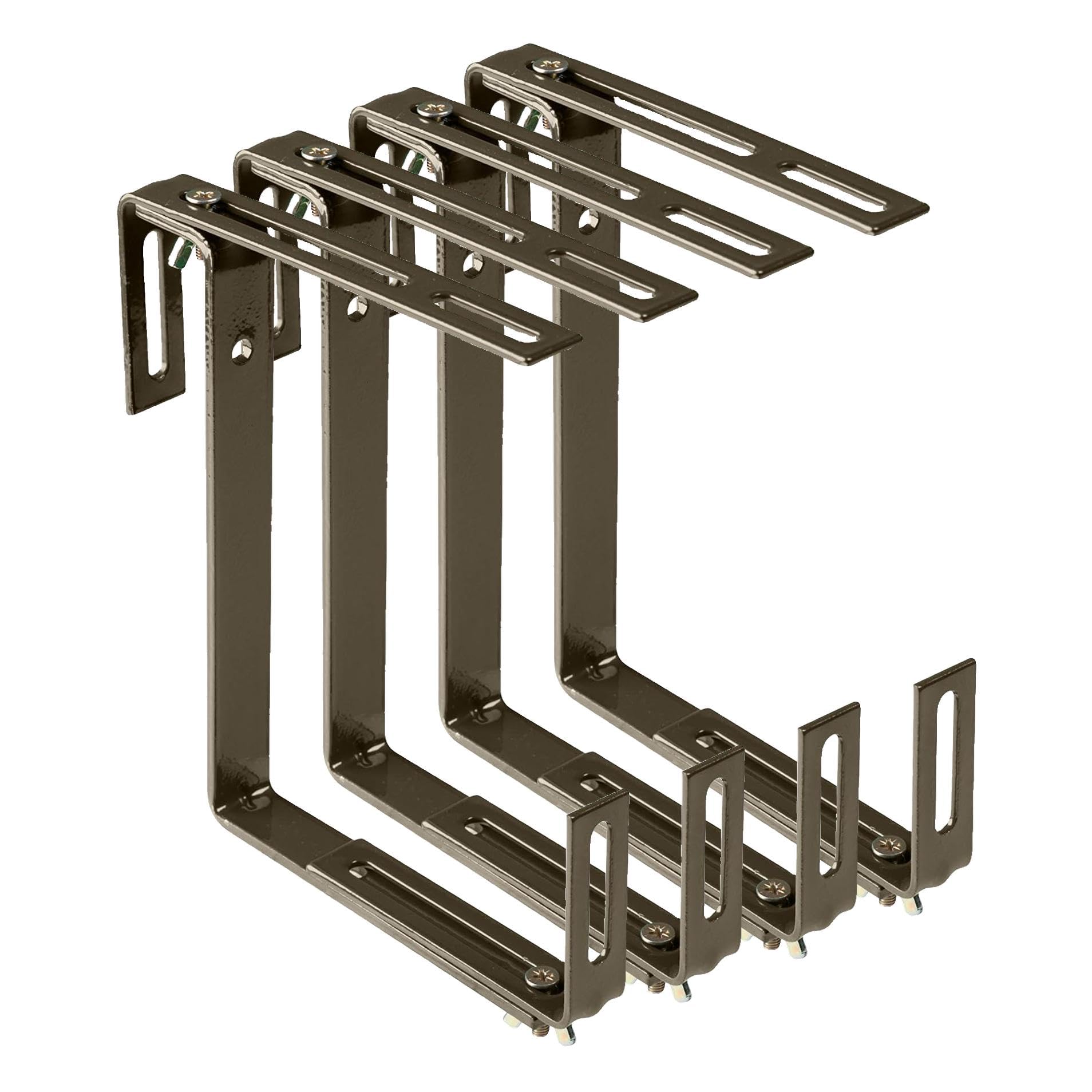 Support pour jardinière Couleur Marron - Support de bac à Fleurs Robuste et réglable en Largeur- Accroche jardinière en métal pour Le Balcon (Lot de 4)