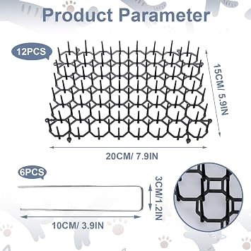 ASelected 12PCS Cat Scat Mat With Spikes,15x20 cm Anti Cat Spikes with Pegs,Cat Repellent Mat With Spikes Anti Cat Dog Deterrent,Flat Prickle Strip Dig Stopper,Pet Deterrent Mats for Garden,Fence,Home