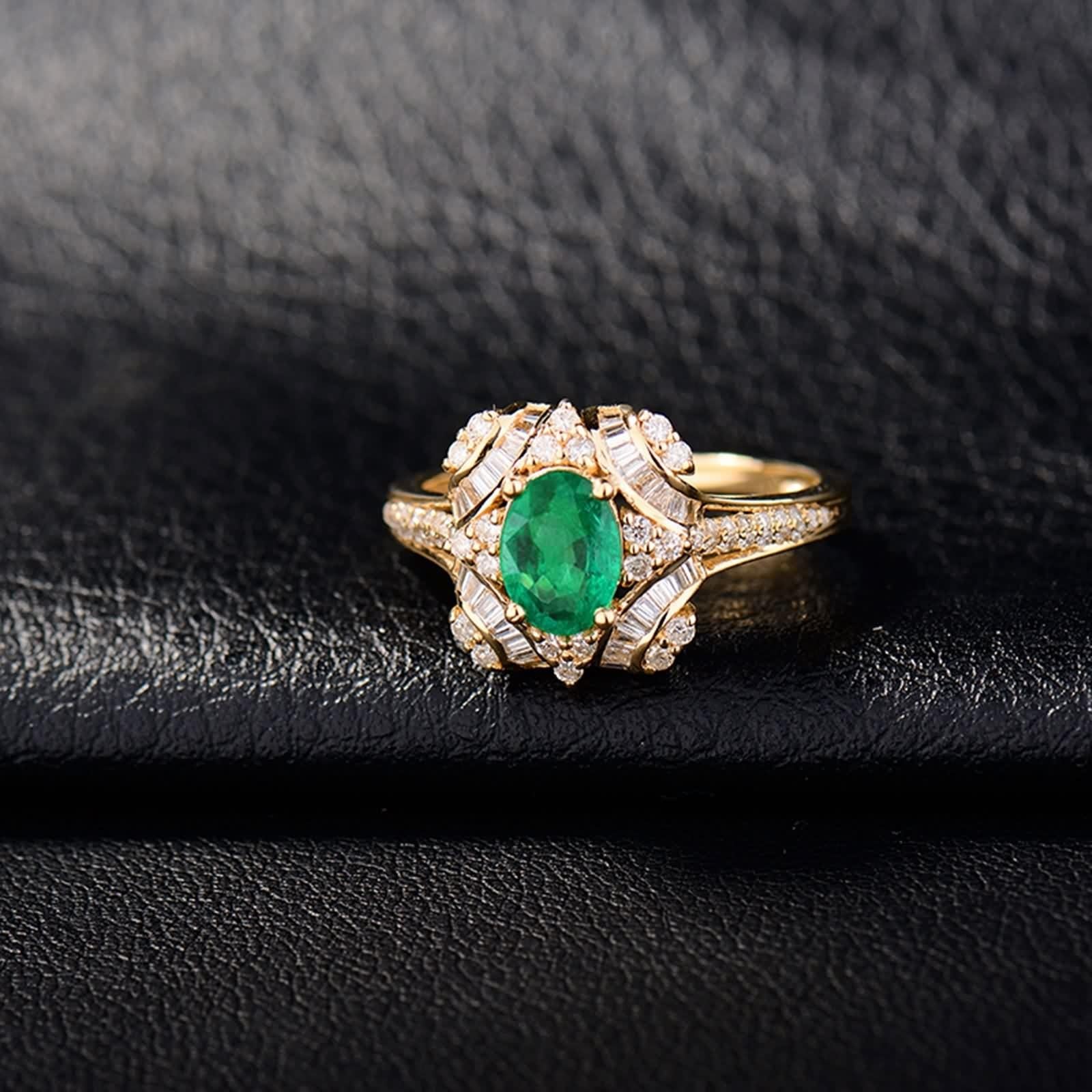 Anillos de oro amarillo de 18 quilates, anillos de esmeralda, oro verde ovalado, para mujer, alianza de boda, compromiso, joyería auténtica 750