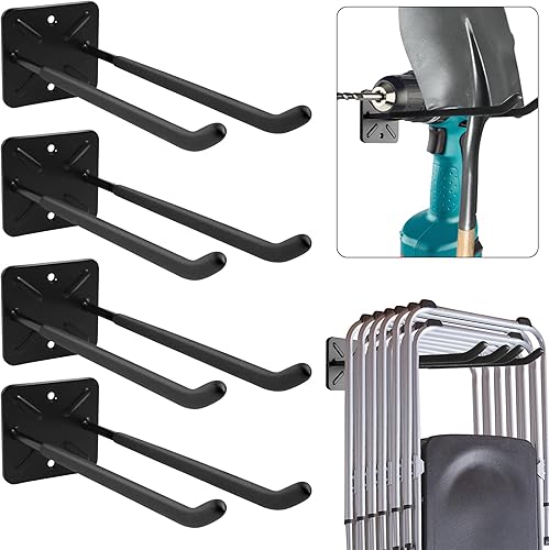 Miniatura 9 de Ganchos de garaje, estante de montaje en pared, organizador de cobertizos, ganchos de almacenamiento de garaje resistentes para patio, herramientas,