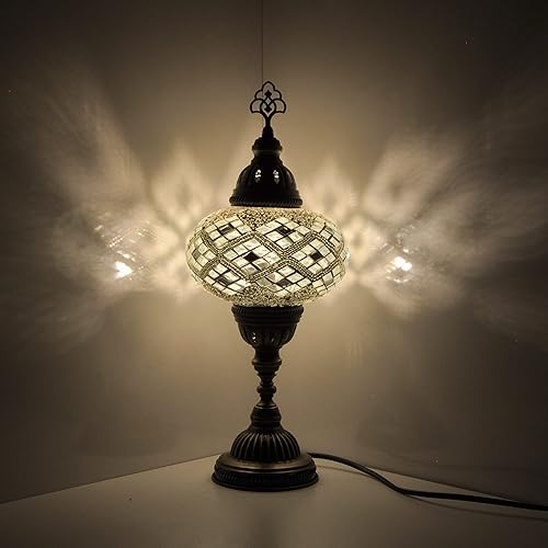 Turkish Lamp Mosaic Table Lamps | Turkish Moroccan Lamp with Bronze Base | Handmade Tiffany Night Lamp | Mosaic Glass Bedside Night Lamp with Led