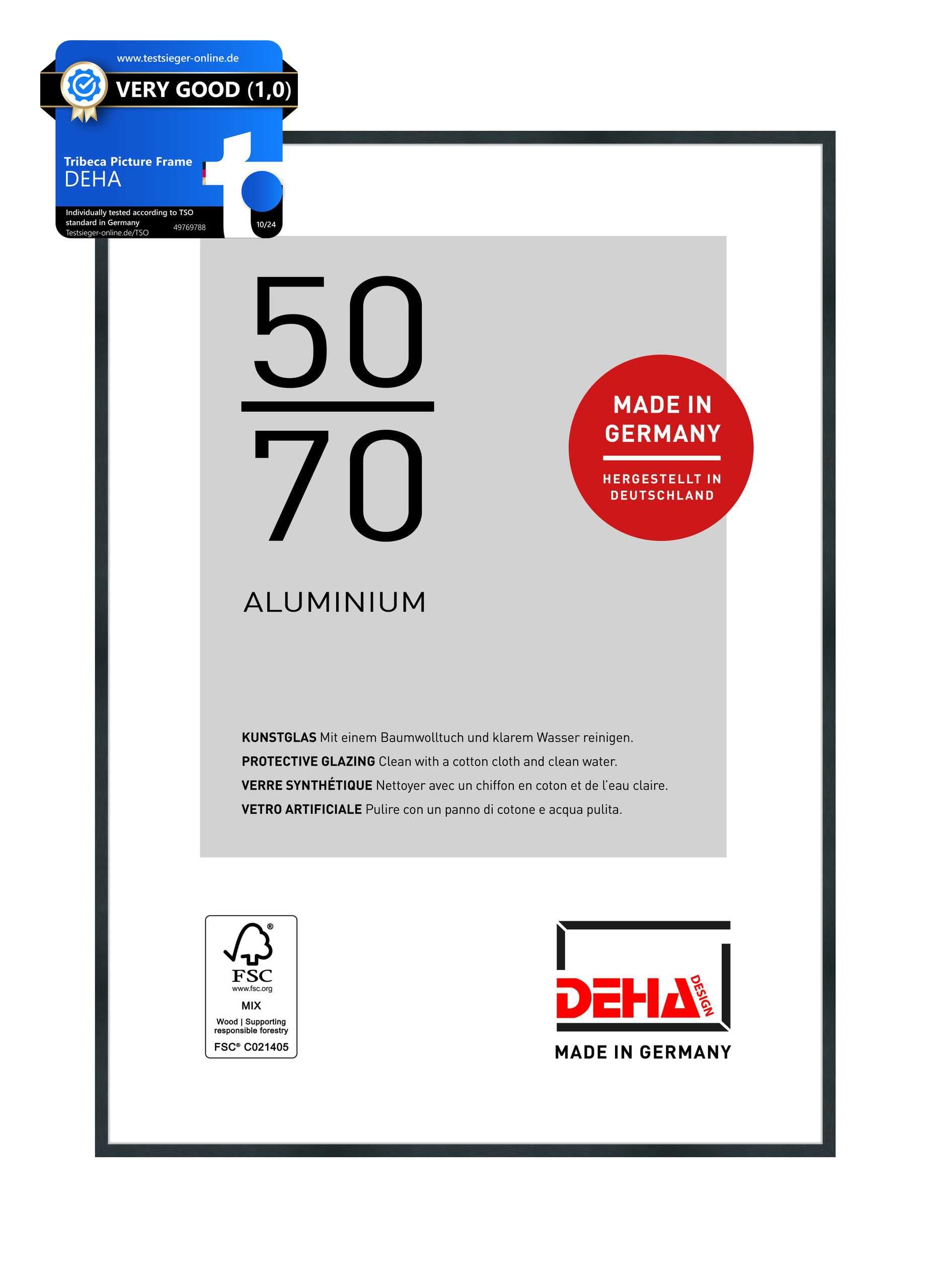 DEHA Design marco de aluminio Tribeca, 50x70 cm, Estructura Negro Mate