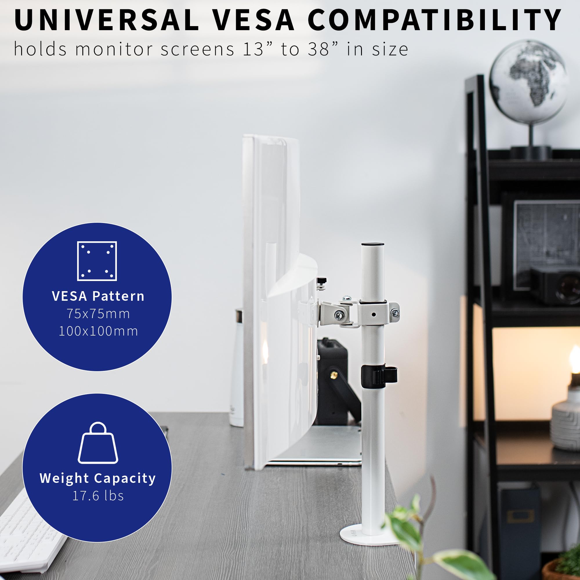 VIVO Support de bureau robuste pour écran LCD de 33 à 38 pouces, peut contenir 1 écran standard à ultra large jusqu'à 96,5 cm, blanc, STAND-V001CW