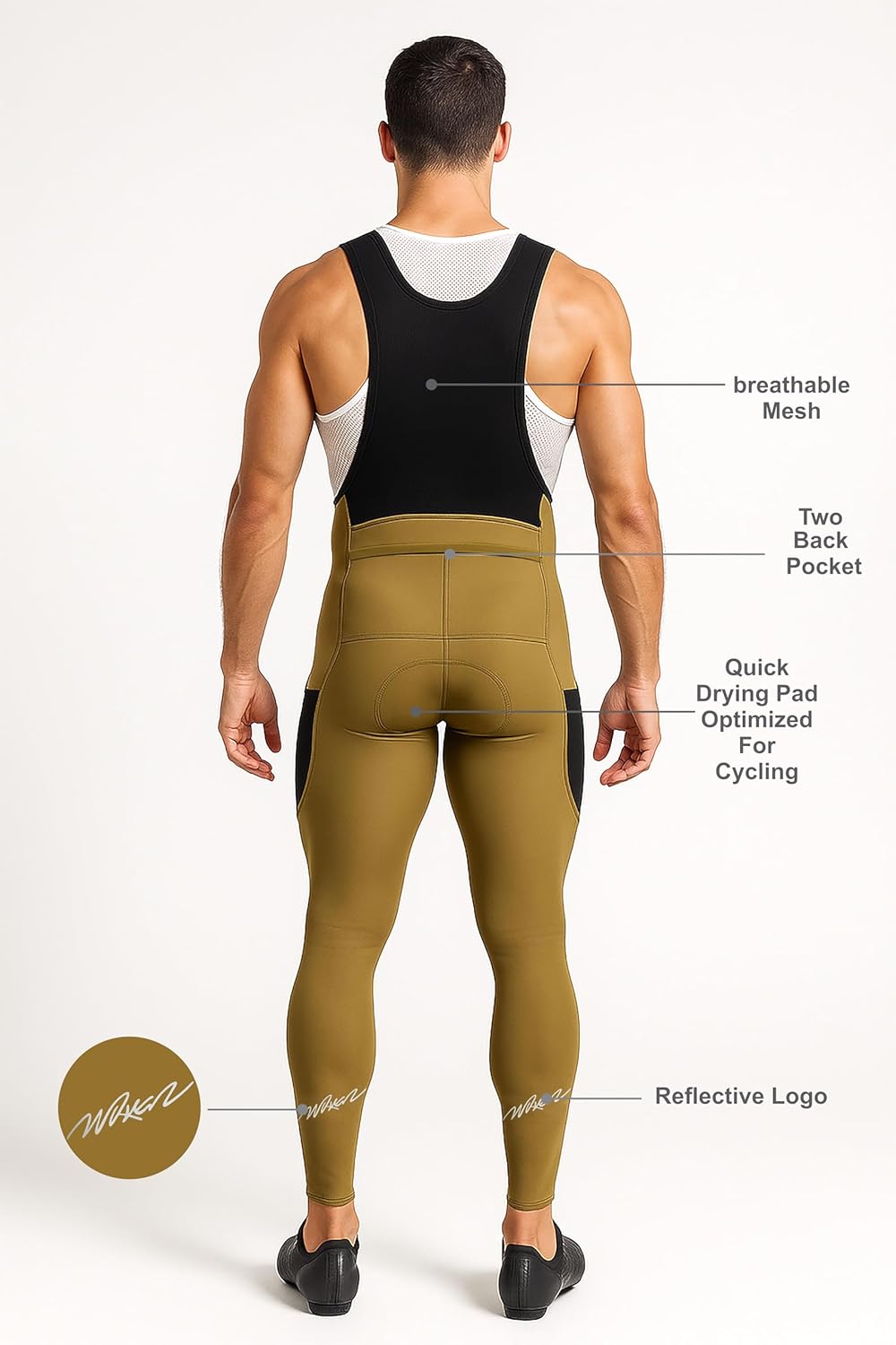 WIXEN Men’s Winter Cycling Bib Tights Thermal Fleece 3D Padded Bike Bib Pants with 4 Pockets - Image 4