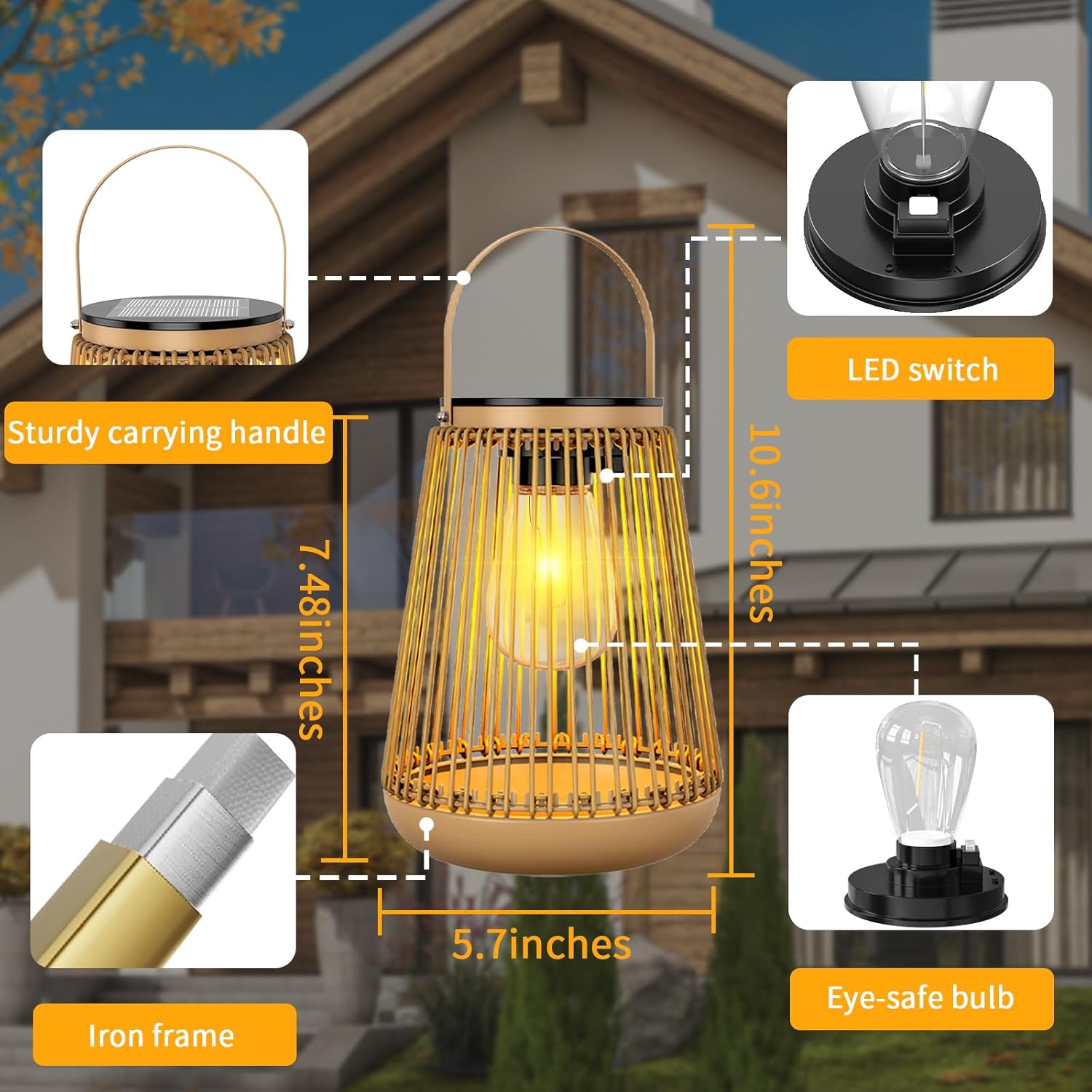 KagoLing Solar Lanterns with dimensions labeled