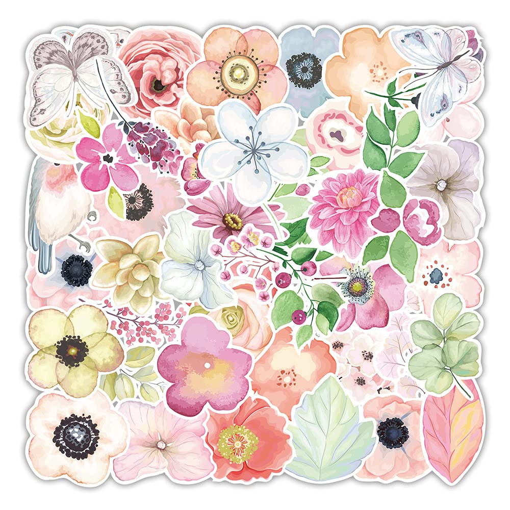 Kaensc Flower 50Pcs Stickers For Kids Teens Adults,Floral Aesthetic Botanical Waterproof Decals For Water Bottles Laptop Car Journal Skateboard Diy Scrapbook Luggage Helmet Guitar Phone Refrigerator
