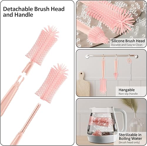 Miniatura 3 de Juego de cepillos para biberones, juego de limpiador 7 en 1 con estante de secado de biberones, cepillo de silicona para botellas, cepillo para