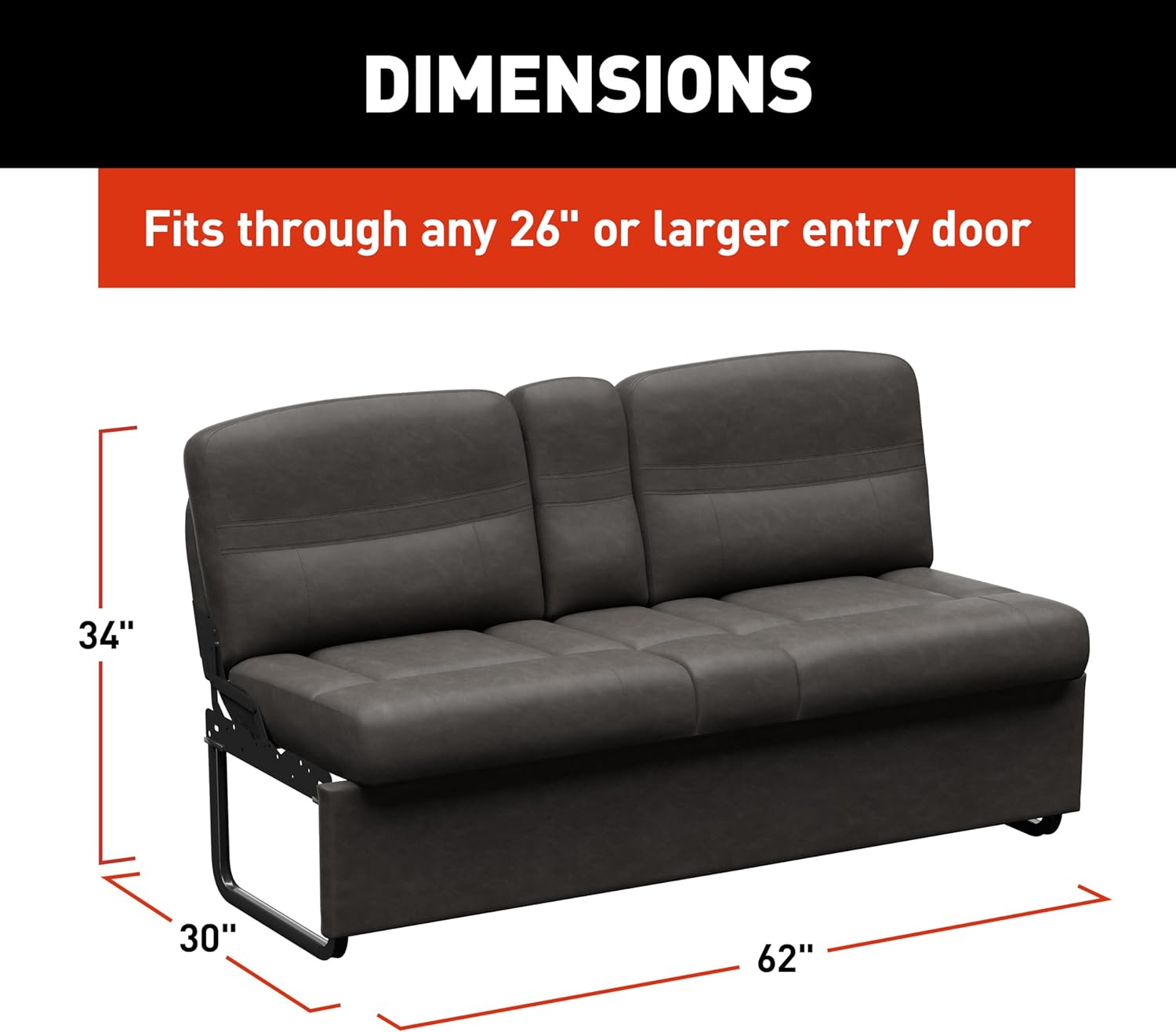 Thomas Payne Signature 62" McCoy RV Jackknife Sleeper Sofa with Matching Kickboard, Easy Transition, High-Density Foam Cushioning, Fold-Down Center, Dual Cupholders - 2024044392