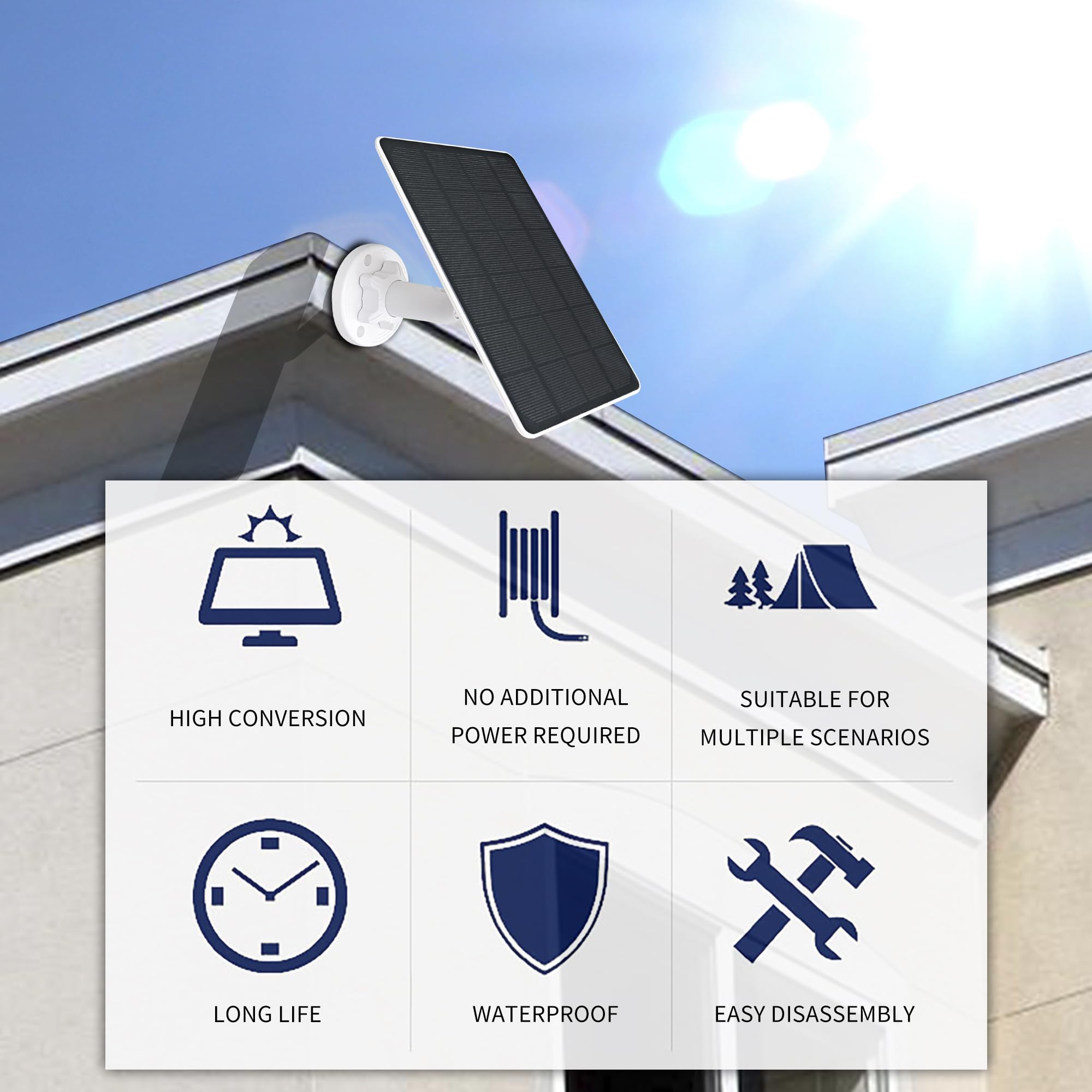 Solar Panel For Ring Camera - 6W Weatherproof Charger Compatible With Spotlight Cam & Stick Up Cam