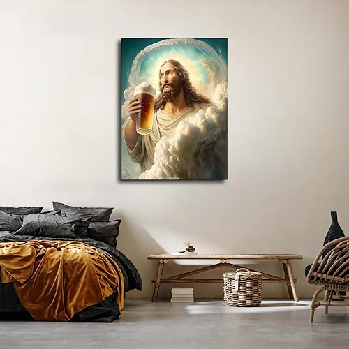 Miniatura 3 de Póster divertido de cerveza de Jesús, imagen artística de cristal humorística de Cristo bebiendo cerveza, póster para sala de estar, oficina, póster