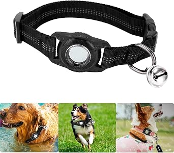 Dog Ribbon with AirTag,Airtag Dog Collar for Waterproof,AirTag Pets Anti-Drop,AirTag Dog Leash,Pet Collar Case Anti-Lost Air Tag Case Holder and Dog/Cat Collars Loop Accessories Black-S