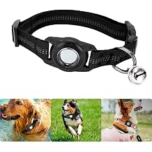 Dog Ribbon with AirTag,Airtag Dog Collar for Waterproof,AirTag Pets Anti-drop,AirTag Dog Leash,Pet Collar Case Anti-Lost Air Tag Case Holder and Dog/Cat Collars Loop Accessories Black-S
