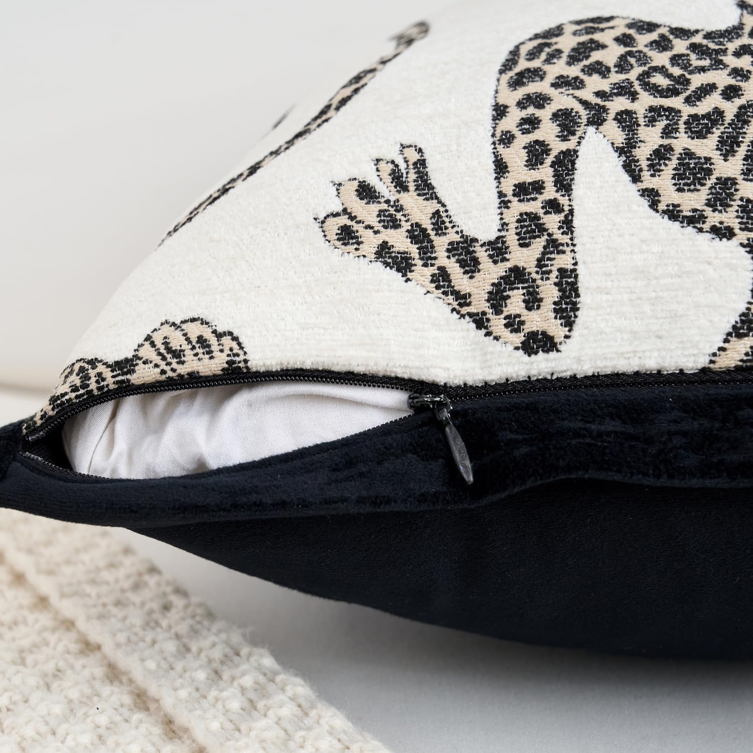 Premium Series, Snow Leopard Throw Pillow Covers, Animal Jacquard Cushion Cases for Home Decor, Chenille Velvet Double-Sided Designs, Cream White, 20 x 20 inch, Covers Only
