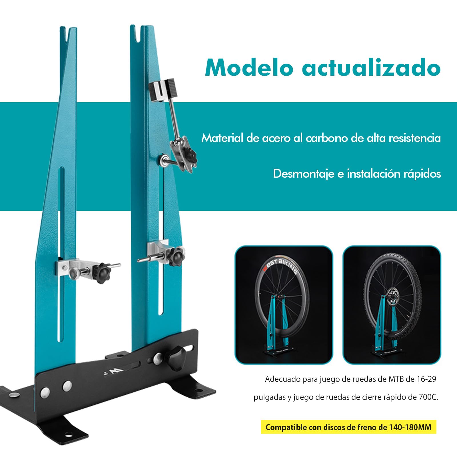Mimoke Centro de bicicleta para ruedas de 16 a 29 pulgadas con barra adaptadora de eje continua. Adecuado para alineación de llantas y anchos de rueda de 90-150 mm