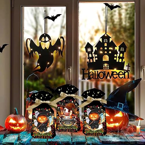 Miniatura 6 de VIFOME 24 bolsas de regalo de Halloween, bolsas de regalo de fiesta, bolsas de plástico con cordón, bolsas de dulces, bolsas de envoltura de regalo,