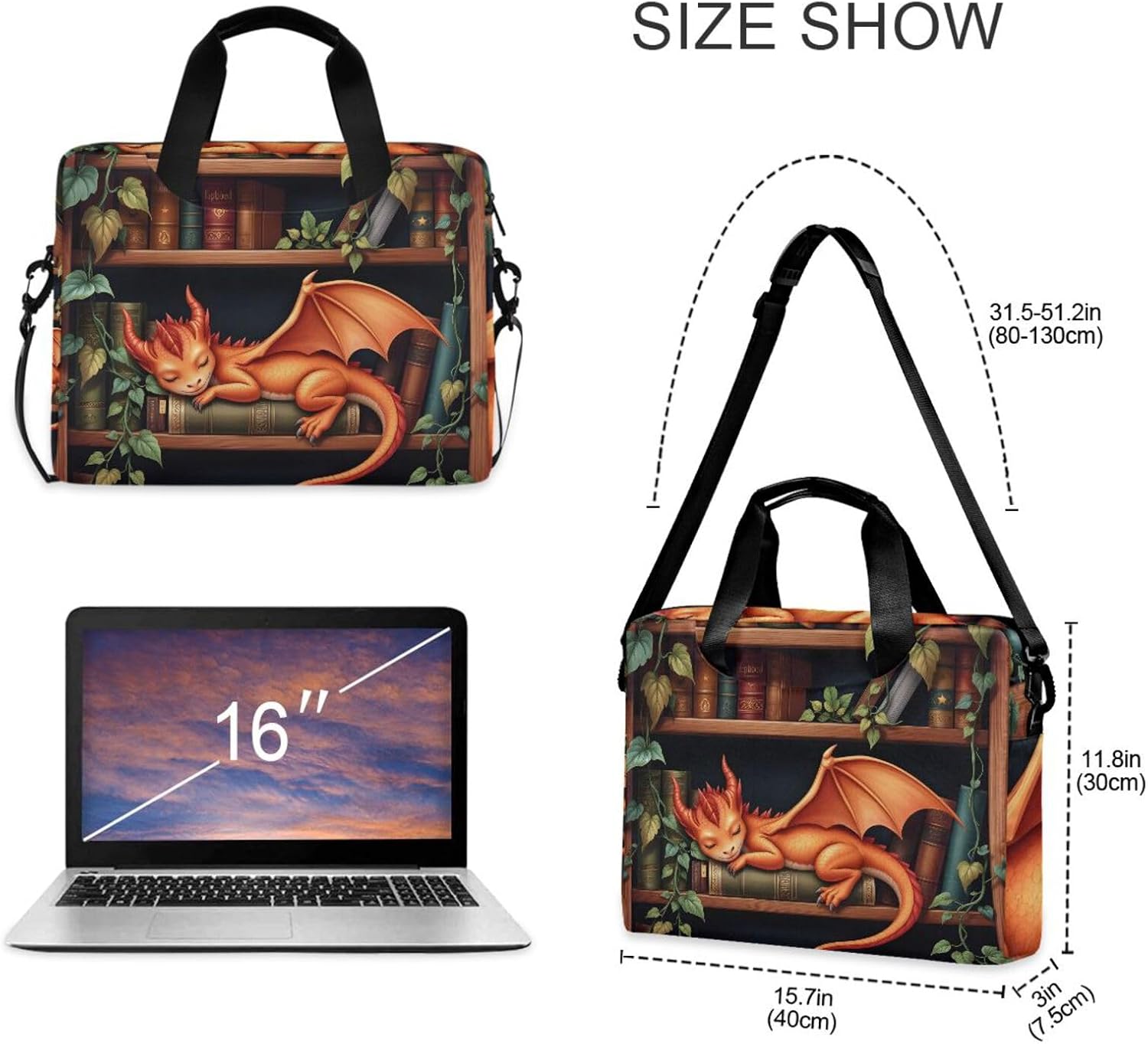 ALAZA Purple Dragon Laptop Case Bag Sleeve Portable Crossbody Messenger Briefcase w/Strap Handle, 13 14 15.6 inch image 5