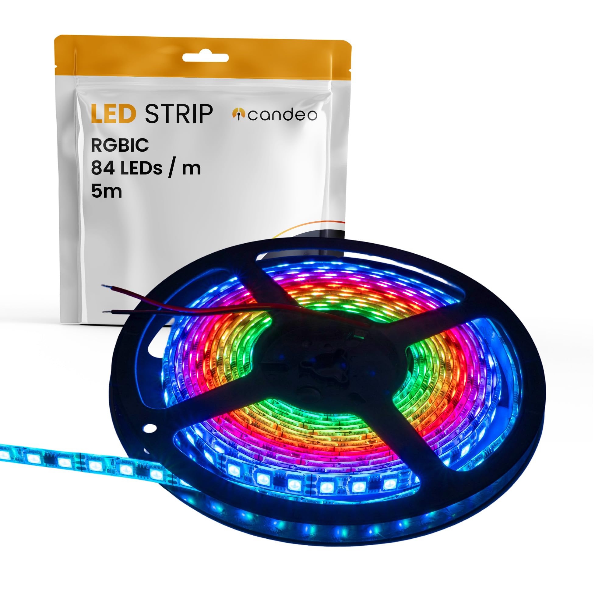 Candeo RGBIC Addressable LED Strip 12V 5M - High Density 420 LEDs | 84 LEDs/M Gel Protected | 3-LED Pixel Groups | Professional Lighting Projects | Requires Addressable Controller (Not Included)