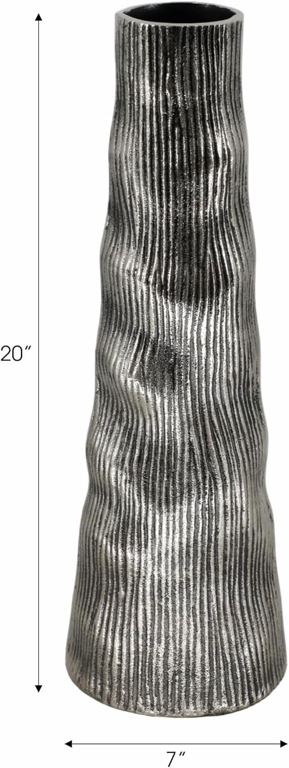 Decorative Tall Textured Metal Vase for Living Room Decor - Modern Flower Vase for Bedroom Nightstand, Home Styling, and Kitchen - Staetemen Piece for Office Table - 20", Gunmetal & Metallic