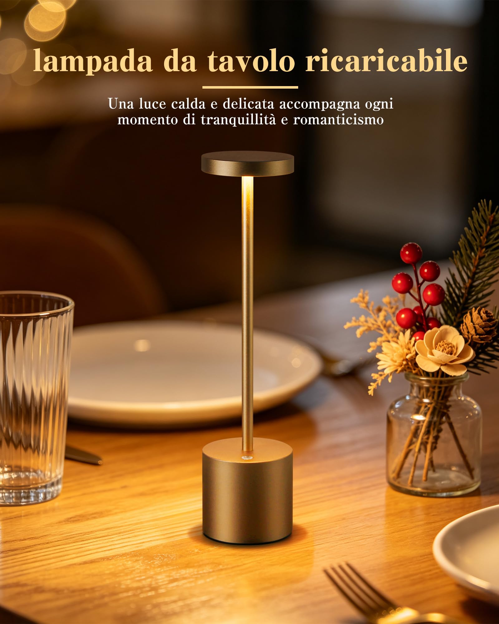 Lampada da Tavolo Senza Fili Ricaricabile per Esterno, Interni (2 Titanium) | lampade a led da tavolo ricaricabili, 6000 mAh batteria, luce dimmerabile, 3 modalità di colore, per sala da pranzo