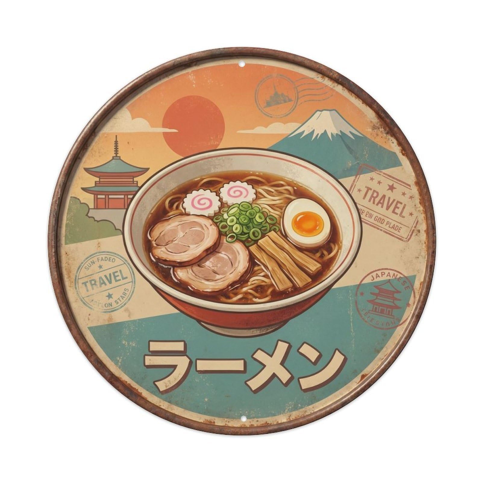 Cxhjca 8X8inch(20X20cm) Japanese Ramen Noodle Bowl Travel Shop Food Noodles Metal Tin Sign