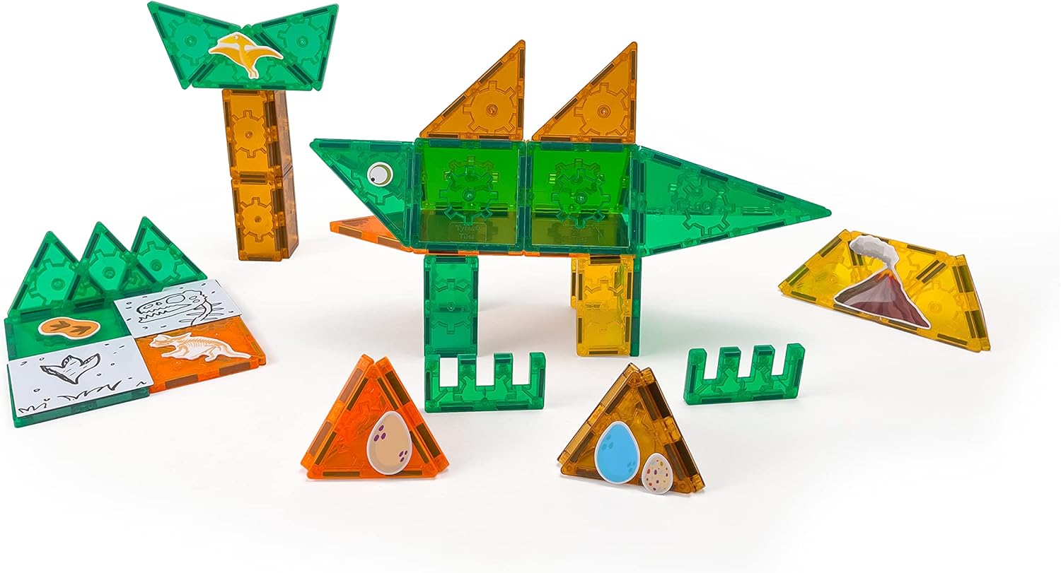 Tytan Tiles Dinosaurs 60-Piece Magnetic Tiles Building Set, Dino Safari Land Kids’ STEM Toy, Creative Play, Shape & Pattern Recognition, Fine Motor Skills, Includes Storage Bag, Ages 3 and Up