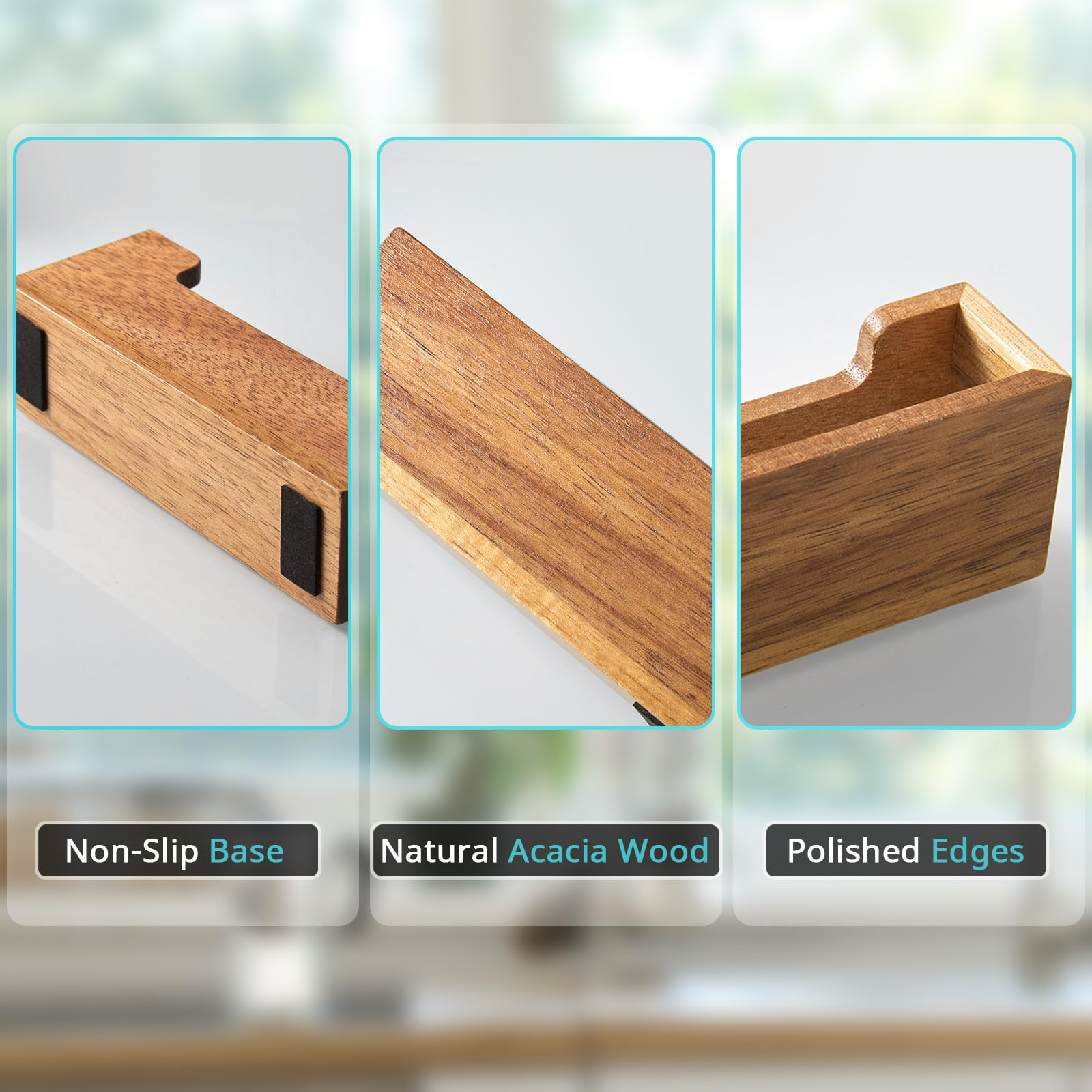 Bivvclaz Soporte para tarjetas de visita para escritorio, organizador de tarjetas de visita de madera de acacia, soporte de exhibición de tarjetas de visita para oficina, hogar, mesa, exposición,