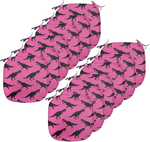 Lunarable Jurassic - Juego de 12 cojines para asiento de silla, siluetas de dinosaurios, tiranosaurio Rex, diseño de arqueología, almohadillas de