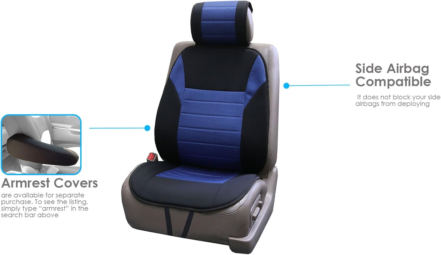 FH Group Polyester Premium Car Seat Cushion Pads Three Row Set - Fit Most Car, Truck, SUV, or Van (Blue/Black) FB201217