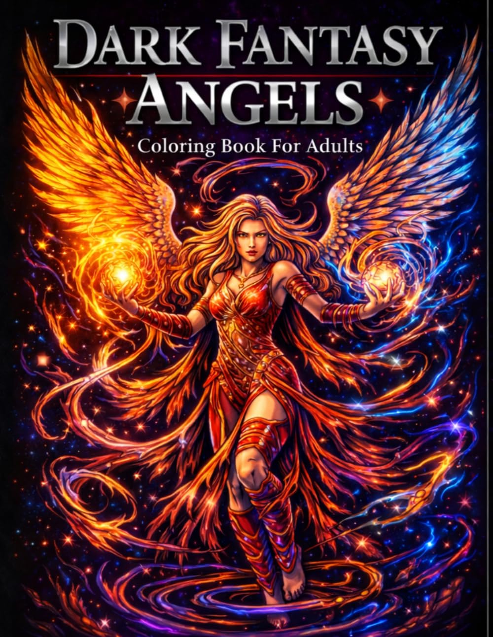 Dark Fantasy Angels: A Gothic Fantasy Coloring Book for Adults Featuring Fallen Angels, Celestial Warriors, and Mystical Angel Art on Black Background (Dark Fantasy Coloring Books)