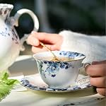 21-Piece Bone China Tea Sets for Adults, Blue and White Porcelain Tea Set for 6, Vintage Floral Tea Set with Teapot, Tea Party Sets for Women or Gift