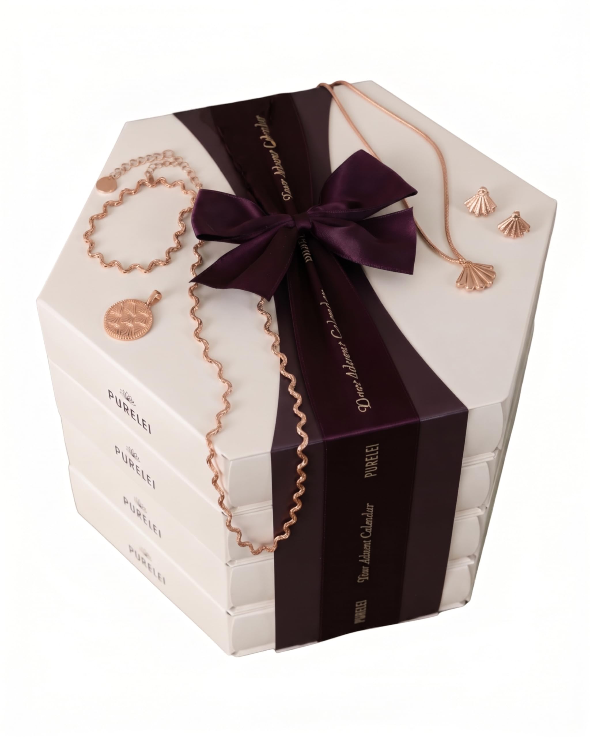 Purelei Schmuck Adventskalender 2026 Frauen – Schmuckkalender Roségold | 24 Schmuckstücke in 4 Modulen: Ketten, Armbänder, Ohrringe & Ringe aus wasserfestem Edelstahl, Geschenk für Damen